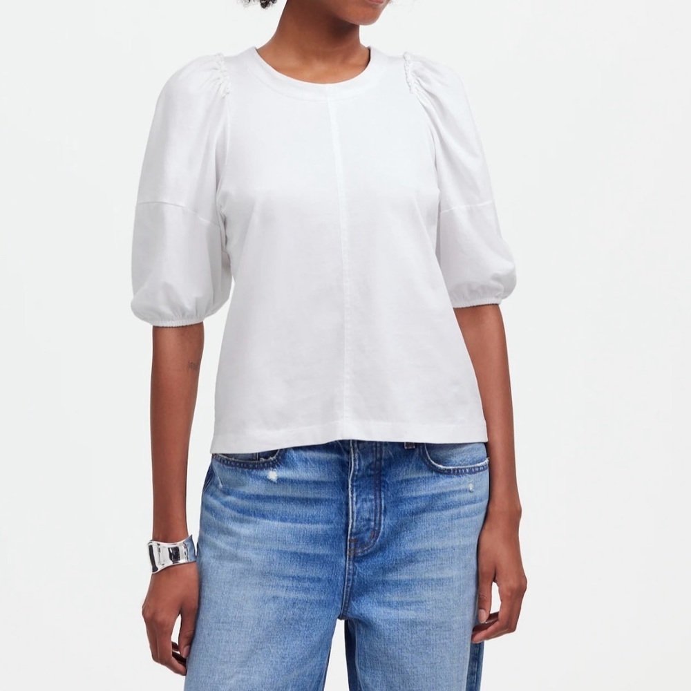 Madewell Women’s White Puff-Sleeve Tee in Size XS